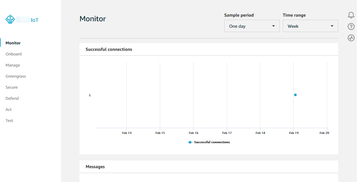 
                                Screenshot of the "Monitor" page in the Amazon IoT
                                    console.
                            