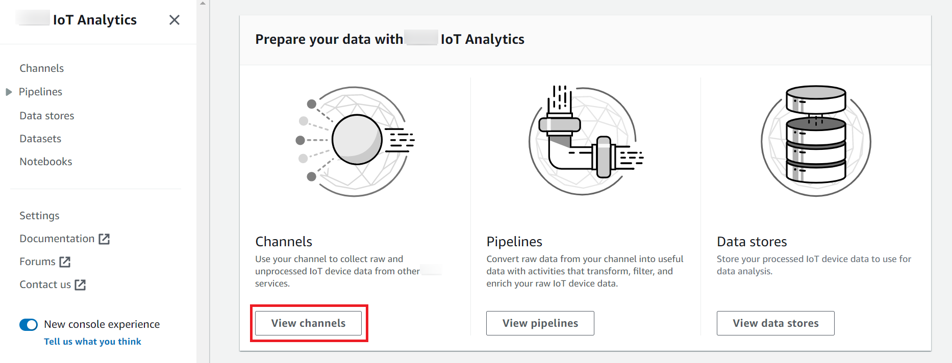 
      Screenshot of "Prepare your data with Amazon IoT Analytics".
     