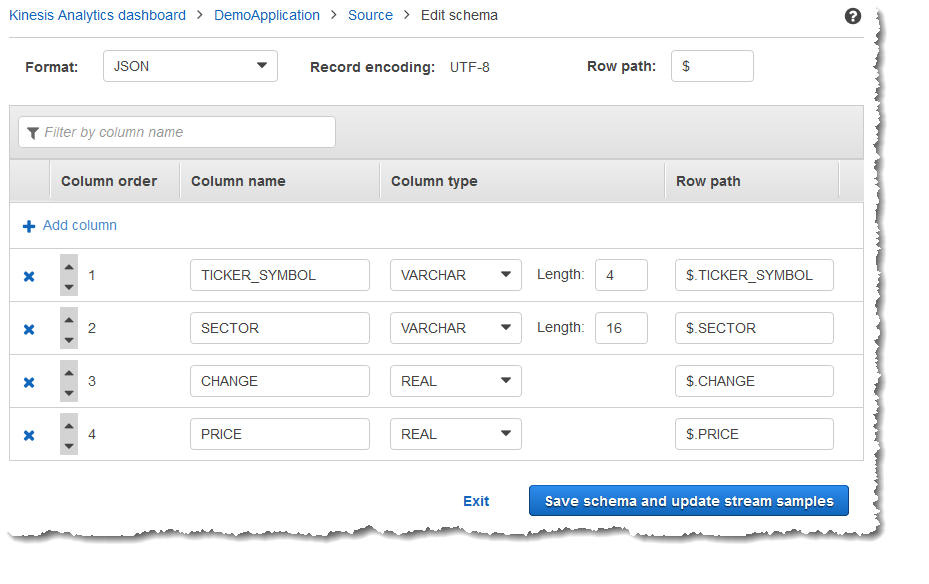 Screenshot of edit schema page.