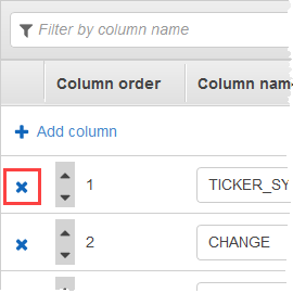Screenshot of schema editor showing the x icon next to the column number.