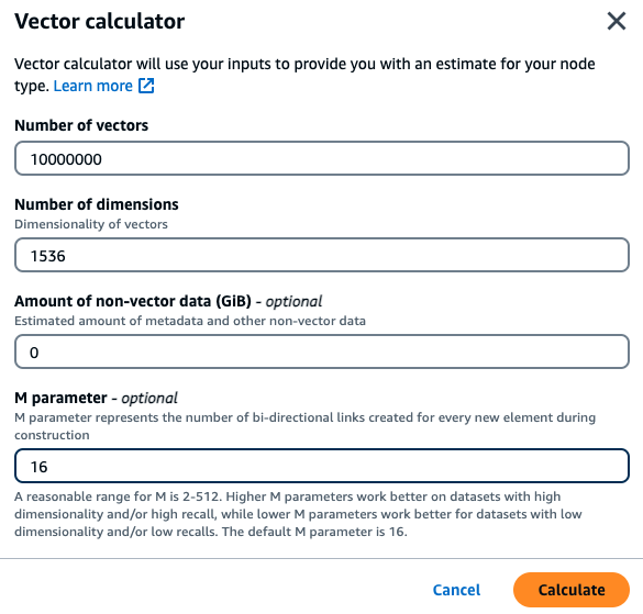 The vector calculator recommended node type, based on the input to the calculator.