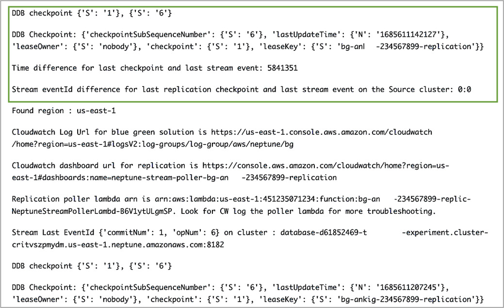 Screenshot of Neptune Blue/Green solution log messages