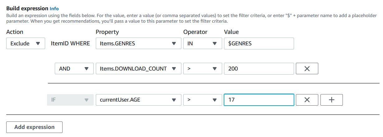 Shows how to use expression builder to build an example filter expression.