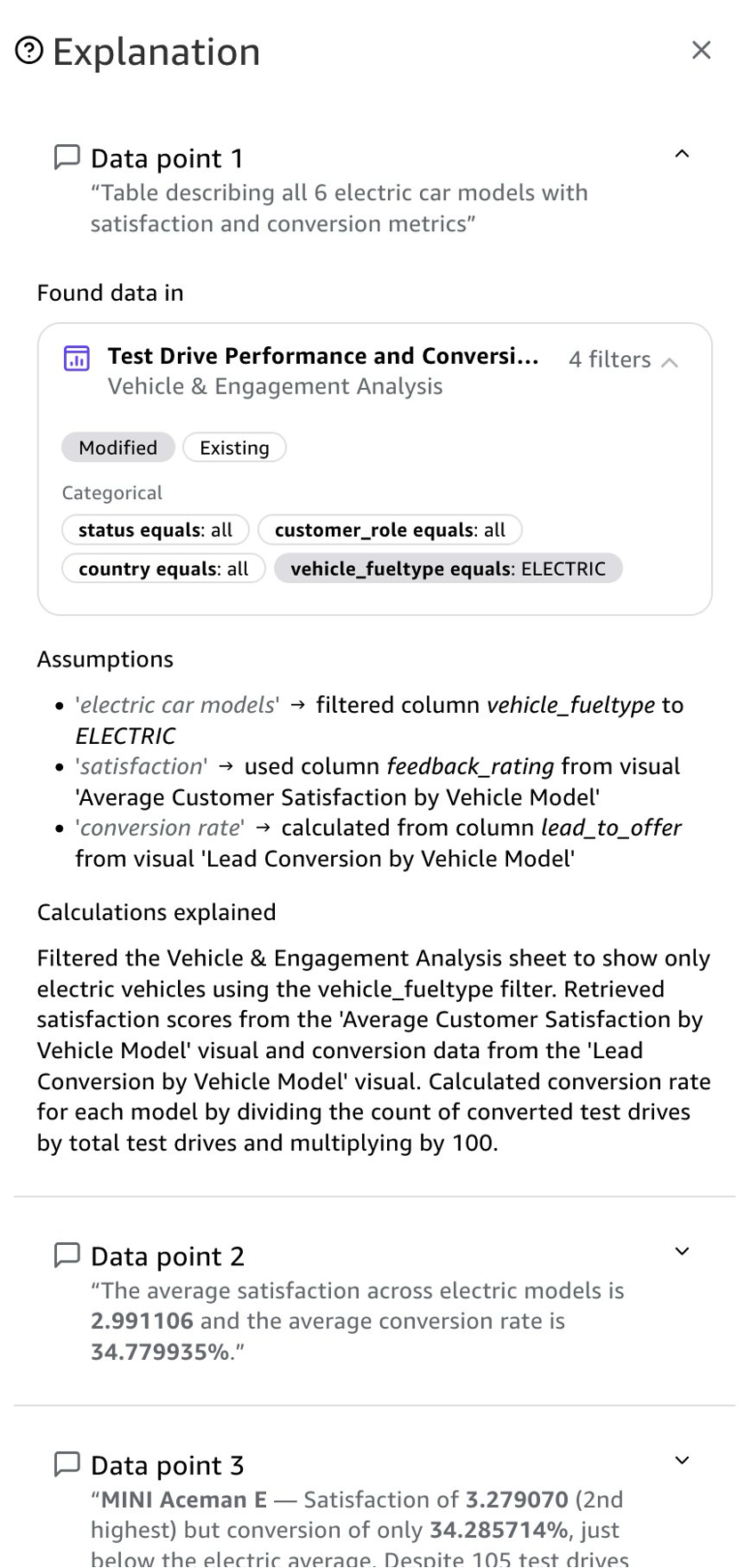 Updated Explanation with corrected definition, using fuel type equals electric.