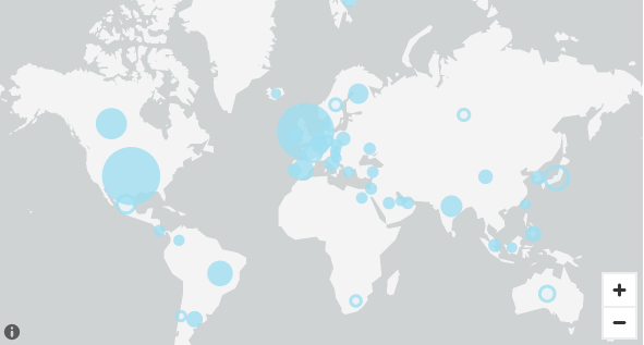 This is an example image of a map visual with the light gray canvas base.