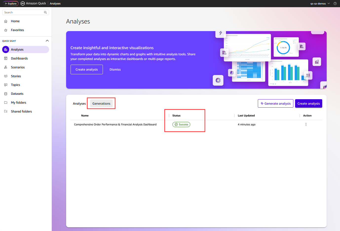 Generations tab to check status