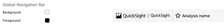 The configuration settings for the global navigation bar. Use the Background and Foregrouns swatches to customize the colors of every theme item listed on the Theme settings page.