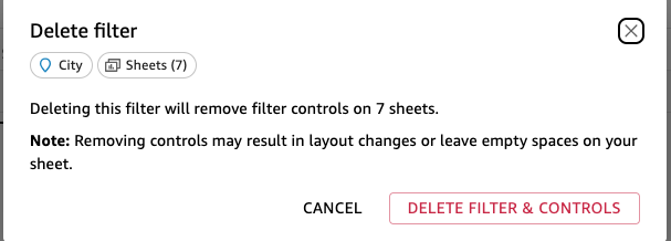 This is an image of Delete Filter in QuickSight.