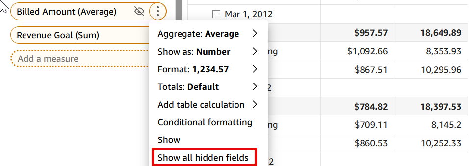 This is an image of showing all fields in a pivot table.