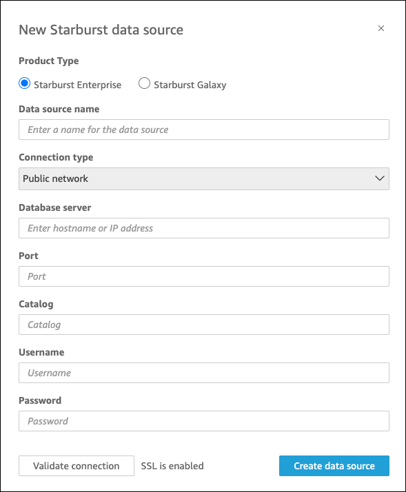 This is an example of a new data source connection to Starburst.