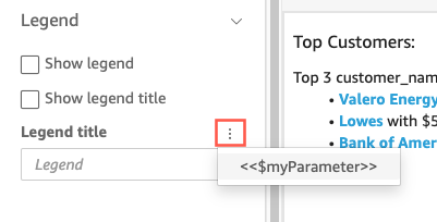 Image of the Legend tab in the Format visual pane with the three dots at the right of Edit legend title circled in red.