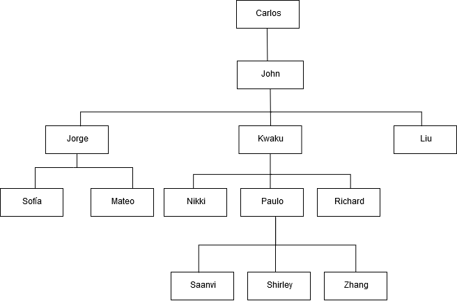 A diagram of an organization chart for John's department.