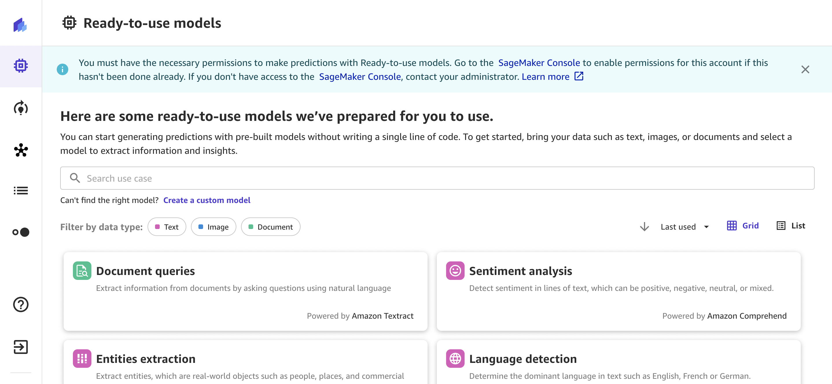 
    Screenshot of the Ready-to-use models landing page.
   