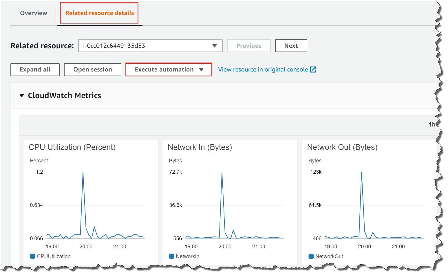 Metrics available on the Related Resources tab.