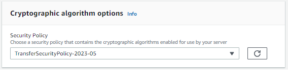 
                            The Cryptographic algorithm options console
                                section with a security policy selected.
                        