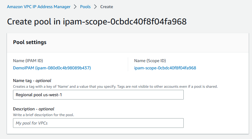 
            Adding a name for a pool in the IPAM console.          
          