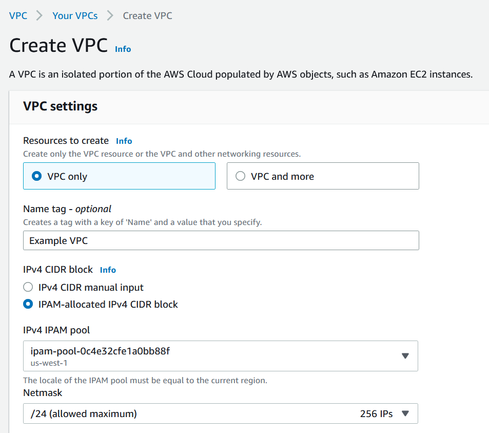 
                  Creating a VPC in the Amazon VPC console.          
                