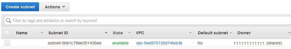 For subnets that are shared with you, the Subnets screen in the console displays the phrase "shared" in the Owner column.