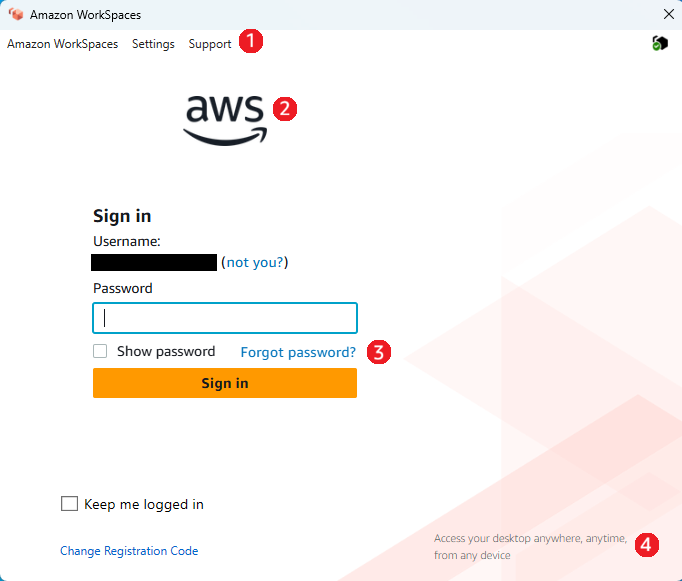 WorkSpaces client sign in screen - New login flow