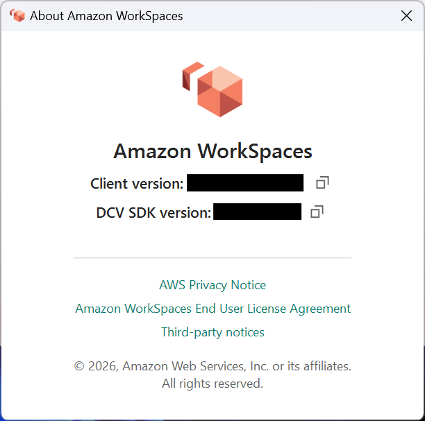The About dialog showing the client version in the new client experience.