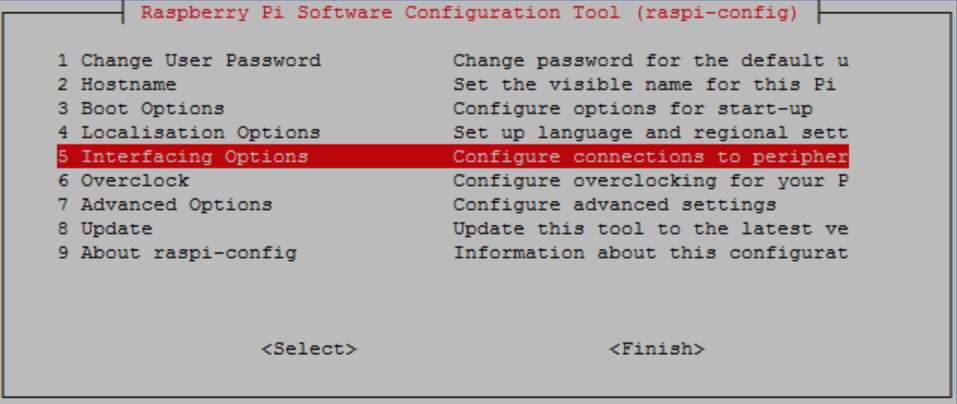 
                            Raspberry Pi Software Configuration Tool (raspi-config) 屏幕截图。
                        