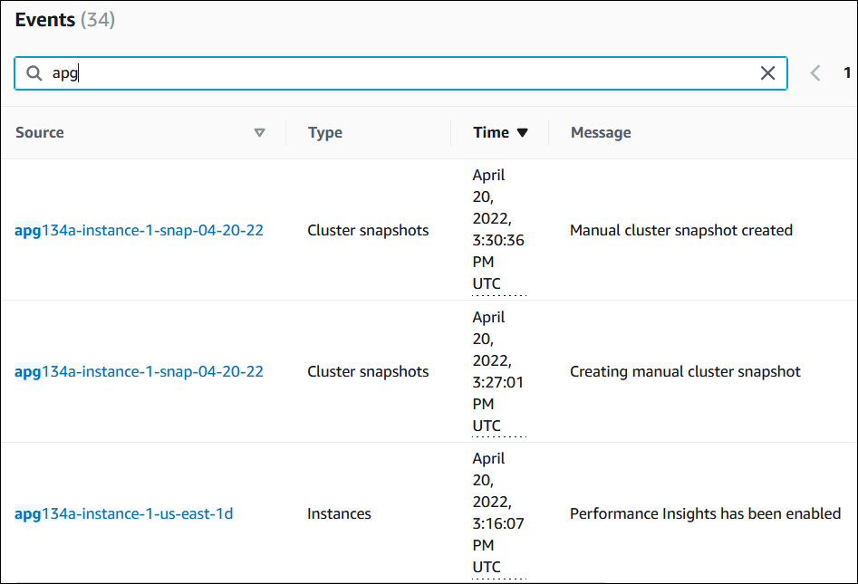 List DB events.