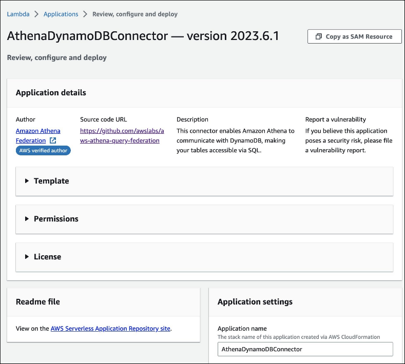 Connector page in the Amazon Lambda console.