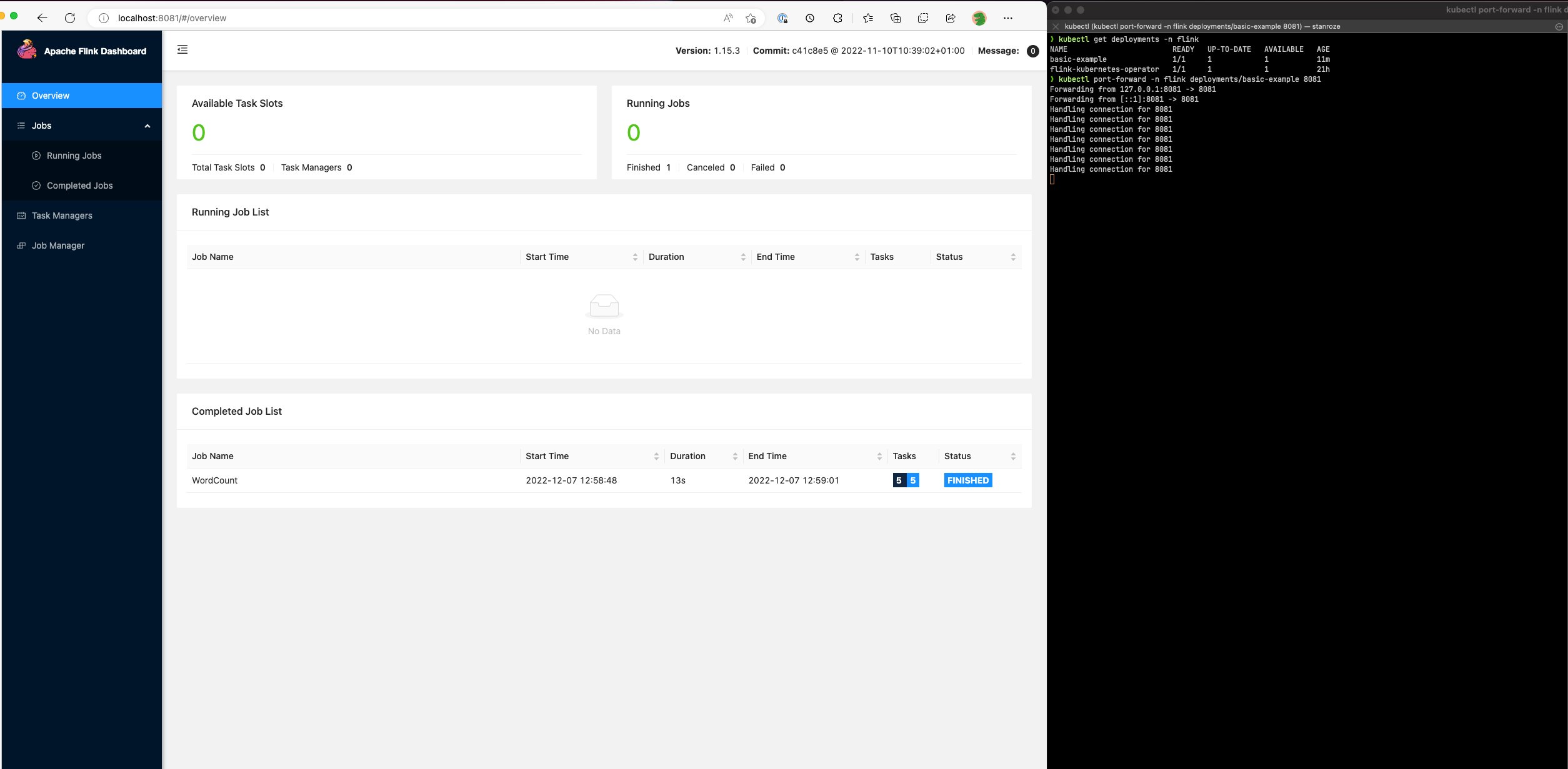 Sample Flink Dashboard UI