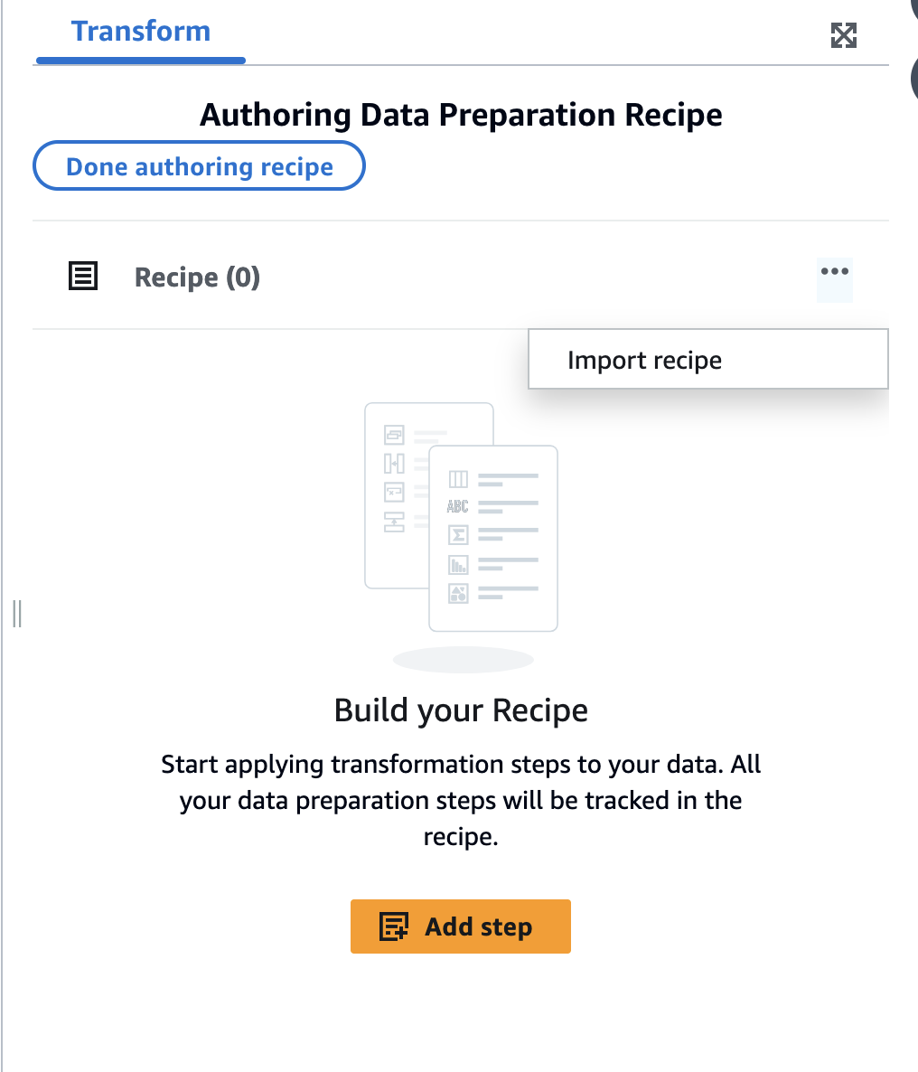 Import recipe option displayed in dropdown menu next to Recipe heading.