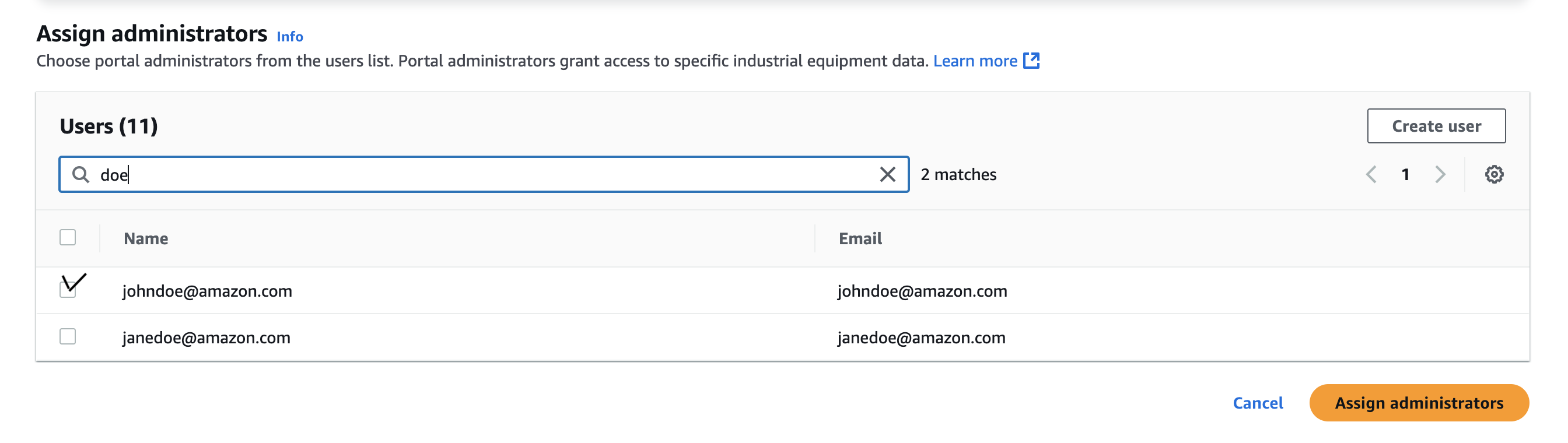 The "Assign administrators" page.