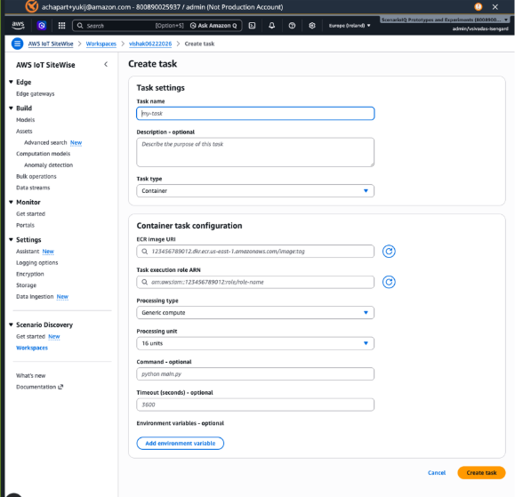 Creating a new task with name and type