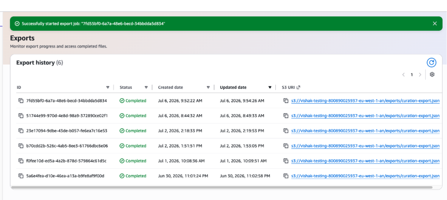 Export job completed successfully
