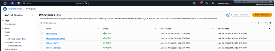 Workspaces management view showing active environments
