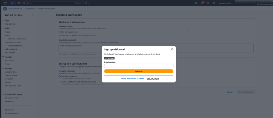 Creating a workspace and signing up with your email