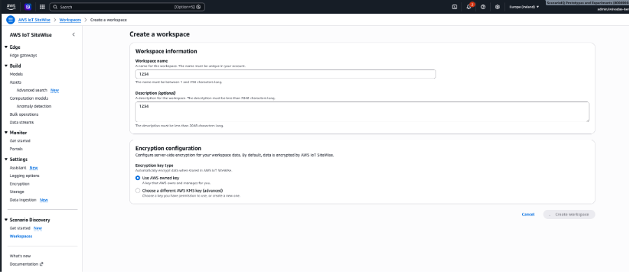 Configuring workspace name and encryption settings