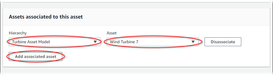 The Amazon IoT SiteWise Edit asset page with this field text: Add associated asset.