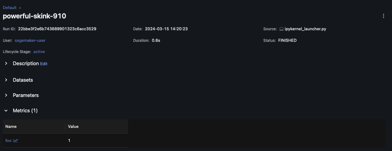 An experiment parameter shown on an experiment run page in the MLflow UI.