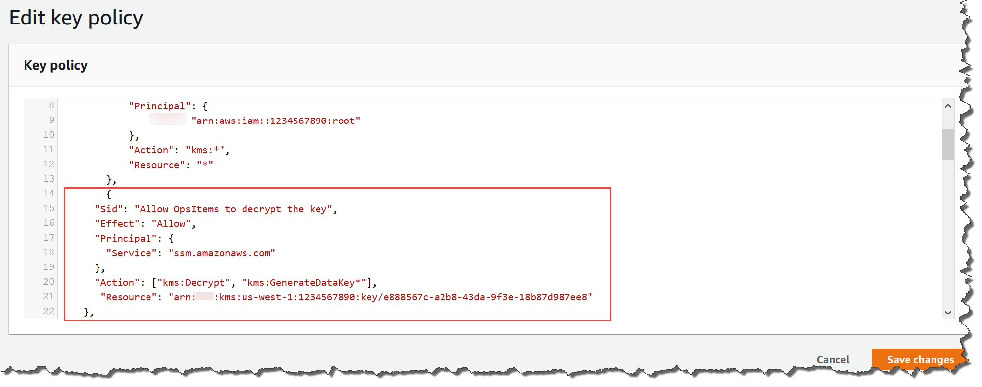 Editing the Amazon KMS access policy of an Amazon SNS topic.