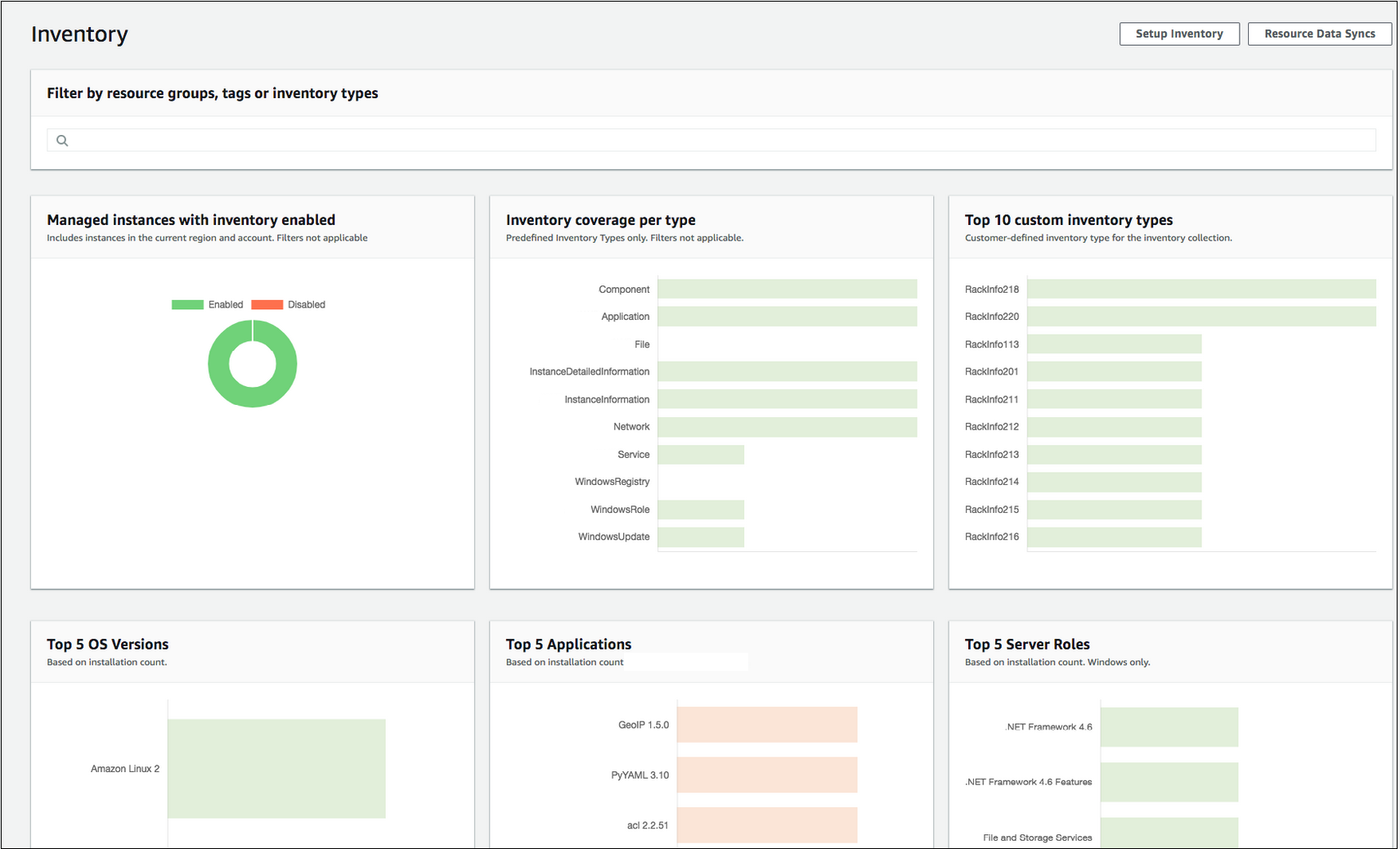 Systems Manager Inventory cards in the Systems Manager console.