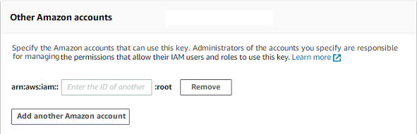 
                将外部账户添加到 KMS 密钥的密钥策略的控制台元素。
            