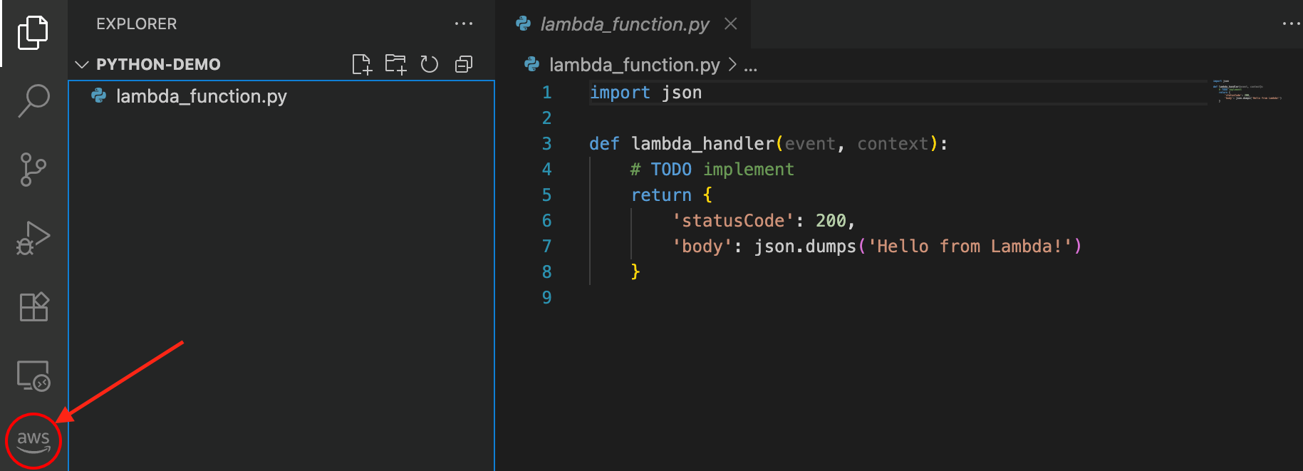 VS Code 侧边栏中的 Amazon Toolkit 图标