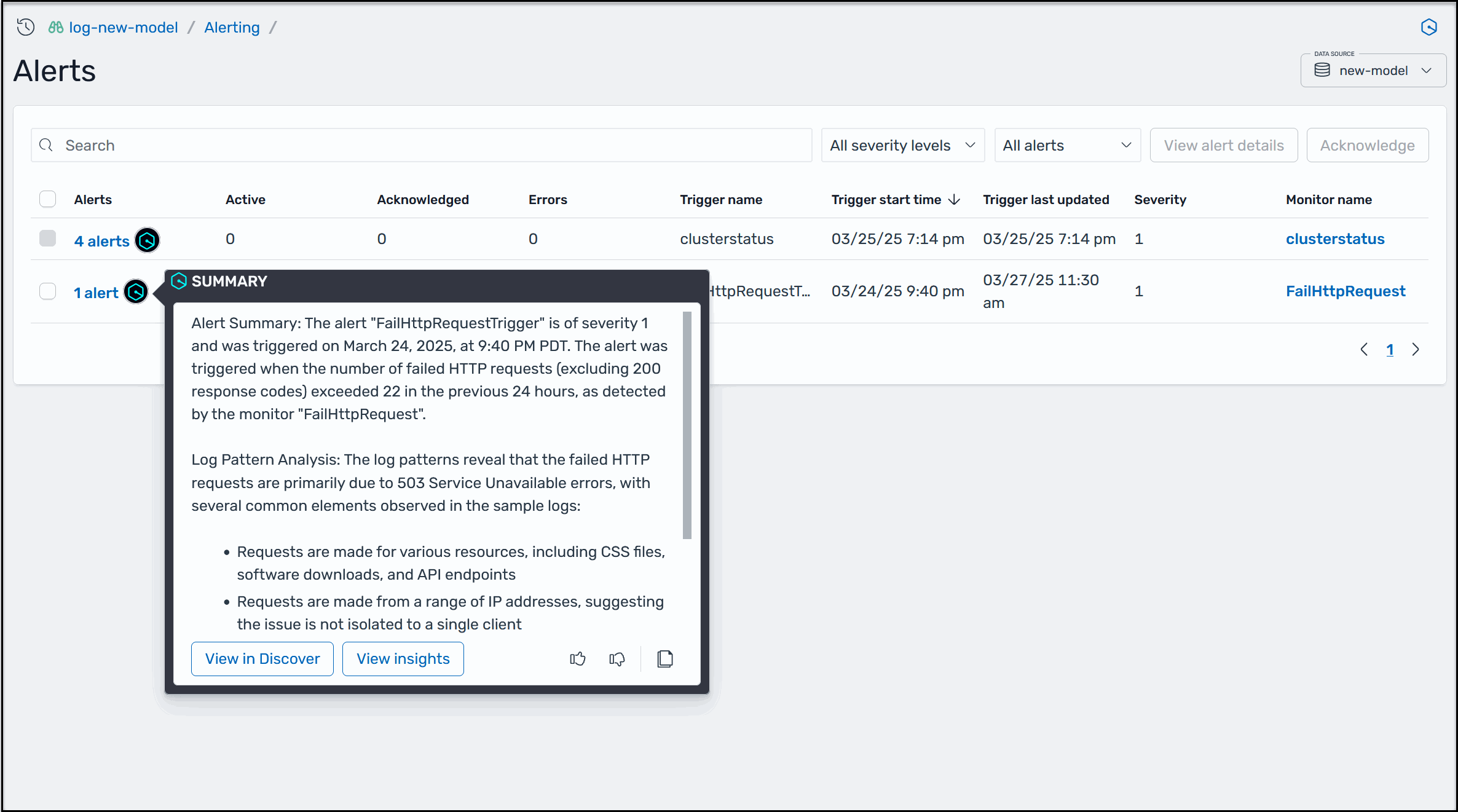 OpenSearch 服务中的 Amazon Q 开发者提醒摘要示例。