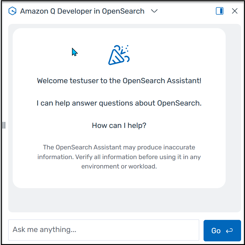 Amazon Q 聊天机器人 OpenSearch 服务中的用户体验。