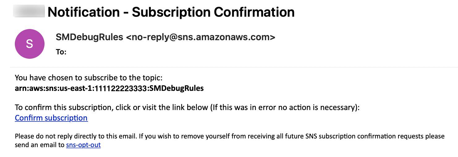 
                    针对 Amazon SNS 的订阅确认电子邮件SME 调试格式主题。
                