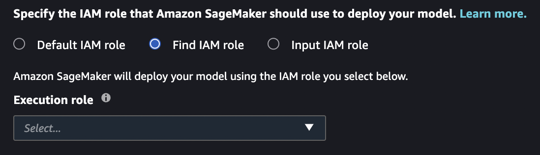 JumpStart Security Settings IAM section with Find IAM role selected.