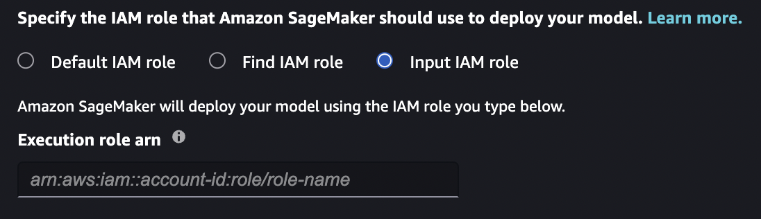 JumpStart Security Settings IAM section with Input IAM role selected.