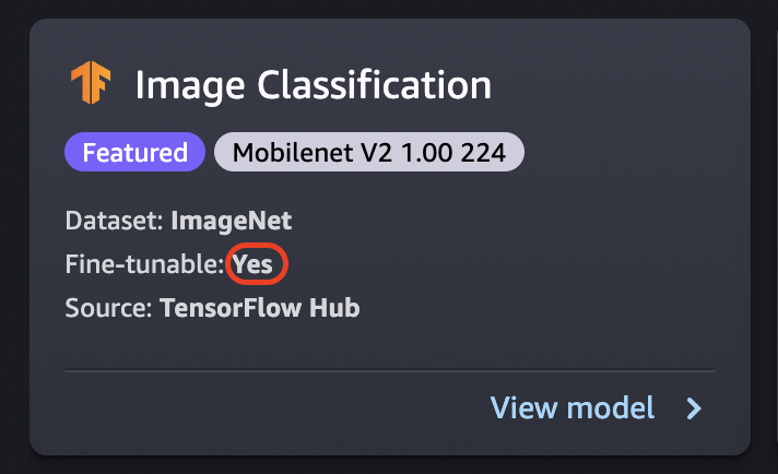 JumpStart fine-tunable Image Classification - TensorFlow model