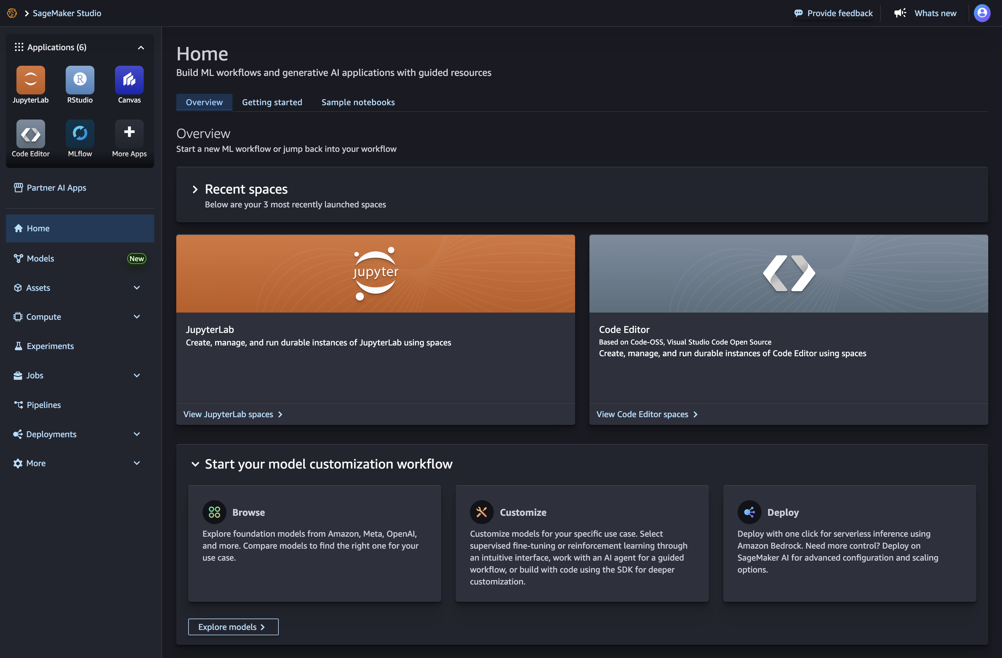 Amazon SageMaker Studio 界面可以访问 JumpStart。