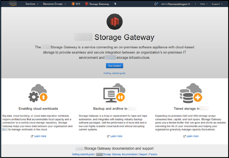 
                        Storage Gateway 控制台初始页面。
                    