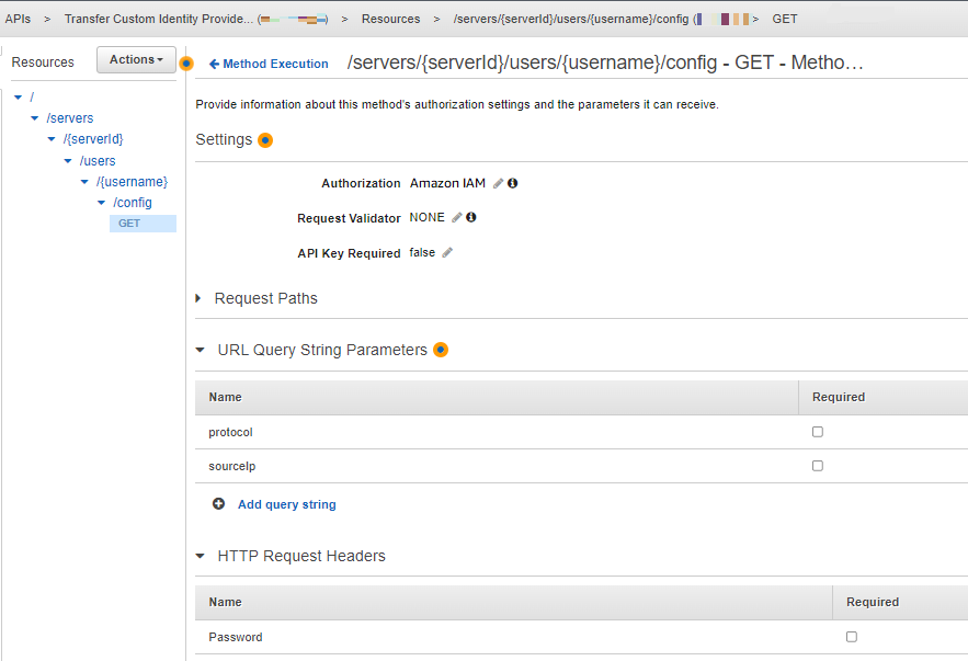 API Gateway 的资源屏幕显示了GET方法的详细信息。